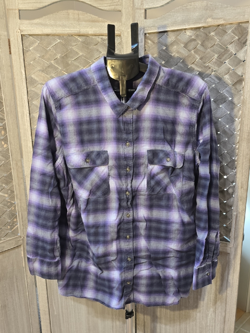 Eddie Bauer Purple Plaid Button-Down Shirt
